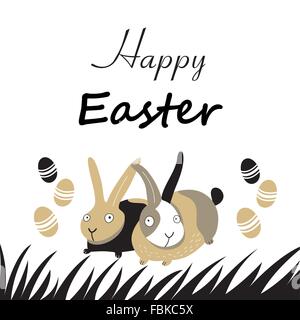 Grafischen Ostern Grußkarte mit Hasen und Eiern auf weißem Hintergrund Stock Vektor
