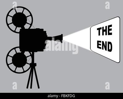 Ein Film Kino Cine Projektor Silhouette mit weißen Balken zeigt das Ende Stock Vektor