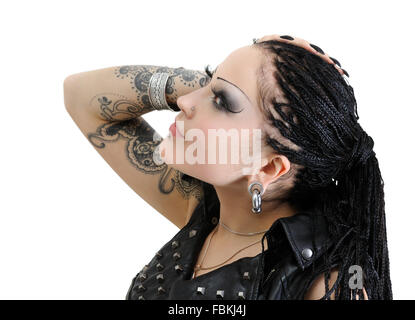 Porträt des jungen stilvolle Frau mit dreadlocks Stockfoto