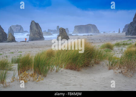 Bandon, Strand, blau, Küste, Küste, Formationen, Landschaft, Natur, Ozean, Oregon, im Freien, Pazifik, Fels, Felsen, Sand, Stockfoto