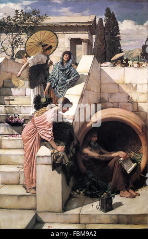 Der griechische Philosoph DIOGENES von SINOPE (C 404-323 v. Chr.) in seinem Lauf, gemalt von John Waterhouse 1882 Stockfoto