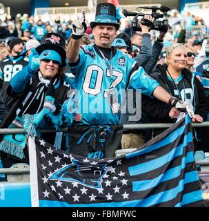 Charlotte, North Carolina, USA. 17. Januar 2016. Carolina-Fans während der NFL Football Divisional Playoff-Spiel zwischen den Seattle Seahawks und die Carolina Panthers auf Sonntag, 17. Januar 2016 in Charlotte, North Carolina. Bildnachweis: Cal Sport Media/Alamy Live-Nachrichten Stockfoto