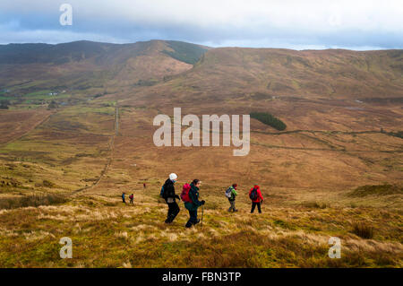 Wanderer auf gemeinsamen Bergen hinter Ardara, County Donegal, Irland Stockfoto