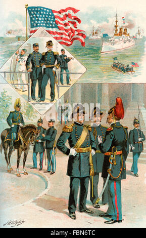 US Army und navy Uniformen zum Zeitpunkt des Spanisch-Amerikanischen Krieges 1898. Stockfoto