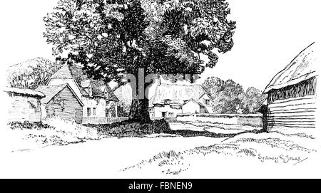 Großbritannien, England, Buckinghamshire, Upton Dorf, alte Reetdachhaus, 1911 Linie Illustration von Sydney R Jones Stockfoto