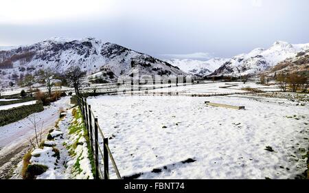 Winter im Great Langdale Valley Stockfoto