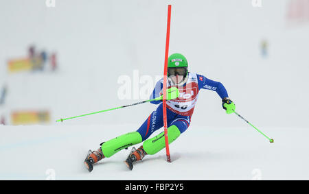 KIRCHBERG-Österreich - 21. Januar 2014: Während der FIS Alpinen Ski Europa Cup Frauen Slalom in Kirchberg, Österreich Stockfoto