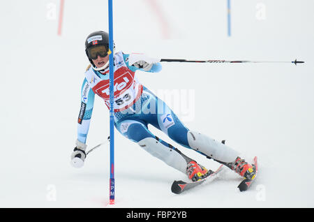 KIRCHBERG-Österreich - 21. Januar 2014: Während der FIS Alpinen Ski Europa Cup Frauen Slalom in Kirchberg, Österreich Stockfoto