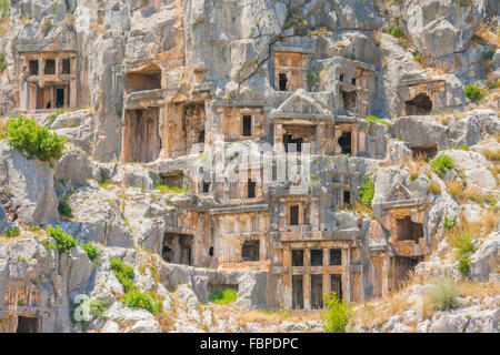 Antiken lykischen Felsengräber in Myra, in der Nähe von Kale, östlichen Mittelmeer Türkei Ruinen von Myra, Demre, Provinz Antalya, Lykien, Türkei Stockfoto