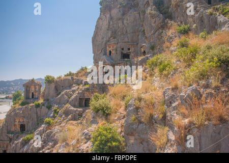 Antiken lykischen Felsengräber in Myra, in der Nähe von Kale, östlichen Mittelmeer Türkei Ruinen von Myra, Demre, Provinz Antalya, Lykien, Türkei Stockfoto