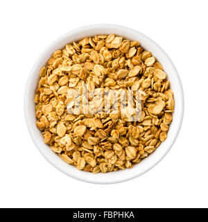 Obenliegende Ansicht nussig Müsli in einer Keramikschale Stockfoto