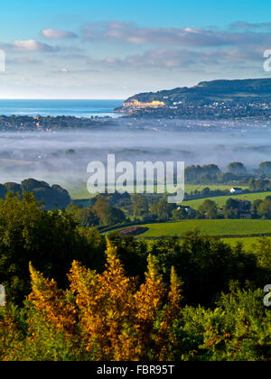 Blick über Brading unten an einem nebligen Sommer am frühen Morgen Richtung Ostküste von der Isle Of Wight im südlichen England UK Stockfoto