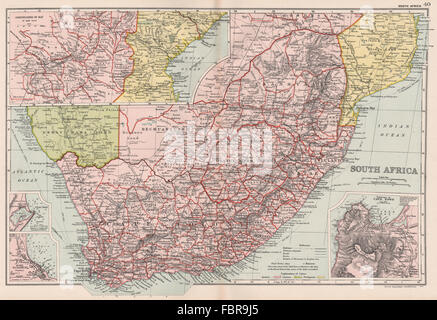 Südafrika. Kapstadt-Durban-Port Elizabeth-Umgebung einfügen. Speck, 1903 Karte Stockfoto