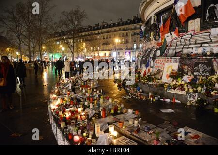 Pl. De La Republique in Paris nach den Terror-Anschlägen, Dez. 11, 2015. Stockfoto