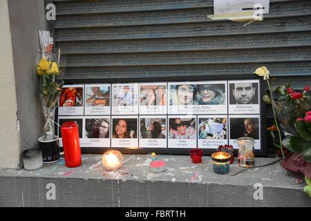 Fotos der Opfer von Terror-Angriff im Restaurant Le Carillon, Paris, 12. Dezember 2015. Stockfoto