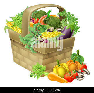 Eine pflanzliche Lebensmittel-Korb voller Frische Produkte und Lebensmittel Stockfoto