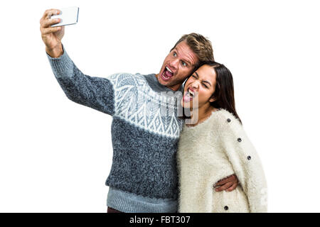 Paar so dass Gesicht während der Einnahme von selfie Stockfoto