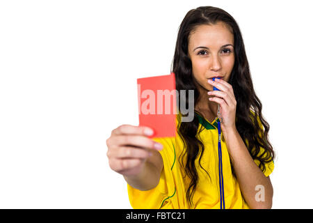 Frau zeigt rote Karte Stockfoto