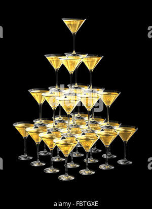 3D Pyramide aus Champagner-Gläser Stockfoto