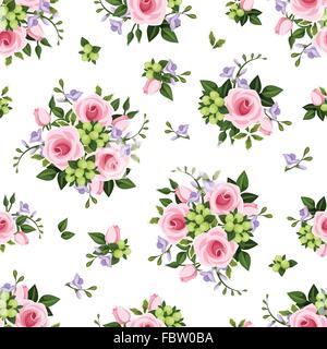 Vektor nahtlose Muster mit Rosen und Freesien Blumen. Stock Vektor