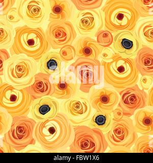 Nahtlose Hintergrund mit Orangen und gelben Blüten. Vektor-Illustration. Stock Vektor