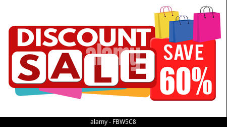 Rabatt Sale Banner oder Aufkleber für Wirtschaftsförderung, 60 Prozent Rabatt auf weißem Hintergrund, Vektor-illustration Stockfoto