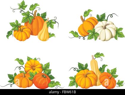 Orangefarbene Kürbisse. Vektor-Illustrationen. Stock Vektor
