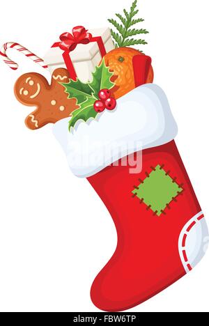 Weihnachtssocke mit Geschenken. Vektor-Illustration. Stock Vektor