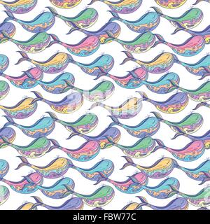 Bunte Meer Vektormuster in Skizze Stil mit Meer Fische Stock Vektor