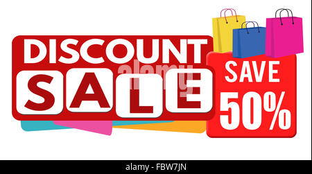 Rabatt Sale Banner oder Aufkleber für Wirtschaftsförderung, 50 Prozent Rabatt auf weißem Hintergrund, Vektor-illustration Stockfoto