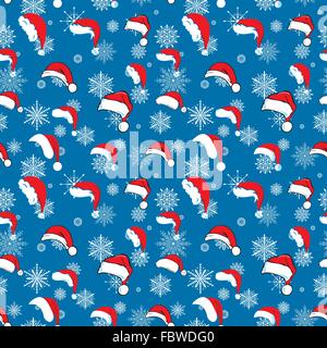 Frohe Weihnachten-Muster mit Schnee und Santa Hut Stock Vektor