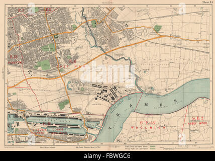 EAST HAM bellen Plaistow Royal Docks North Woolwich Beckton. Speck, 1927-Karte Stockfoto