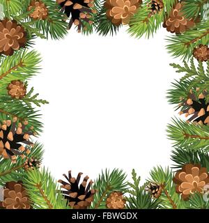 Vektor-Rahmen mit Tannen Ästen und Zapfen. Stock Vektor