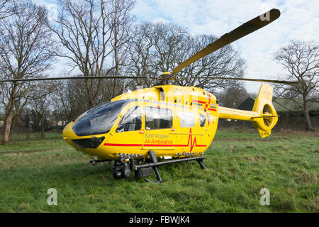 East Anglian Air Ambulance Helikopter auf dem Boden in Newmarket, Suffolk, UK Stockfoto