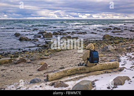 Rügen im Winter. Erholung am Strand Stockfoto