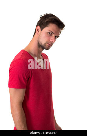 Junger attraktiver Mann im roten t-shirt Stockfoto