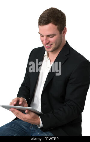 Junge Unternehmer auf einem TabletPC arbeiten Stockfoto