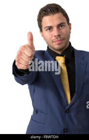 Ein junger Geschäftsmann Daumen auftauchen Stockfoto