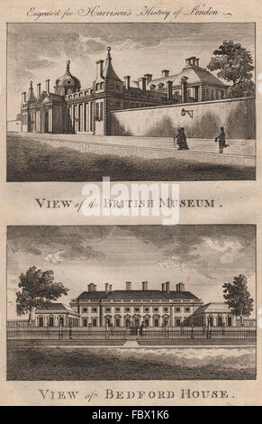 BLOOMSBURY British Museum (Montagu House) & Bedford Haus. HARRISON, 1775 Stockfoto