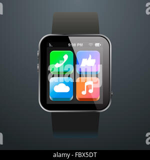 Moderne Uhr mit App-Symbole Stockfoto
