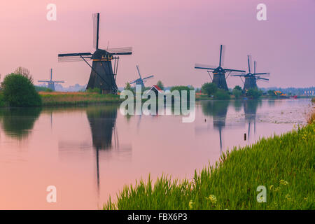 Die berühmten Windmühlen bei Kinderdijk, Südholland, Niederlande Stockfoto