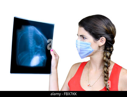 Student mit Blick auf eine X-Ray-Bild Stockfoto