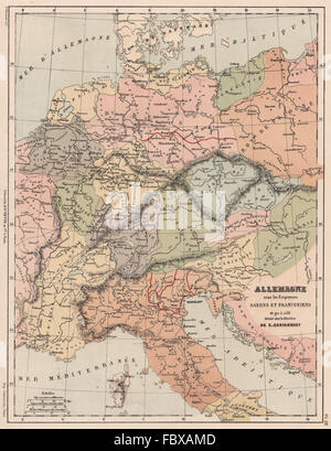 HEILIGEN RÖMISCHEN REICHES. Deutschland unter Saxon & fränkischen Kaiser 911-1138, 1880 Karte Stockfoto