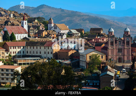 Ambozontany Kirche und Oberstadt, Fianarantsoa, Madagaskar Stockfoto