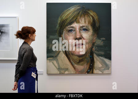 London, UK. 19. Januar 2016. Gemälde mit dem Titel Portrait von Angela Merkel (2015) des Künstlers Colin Davidson Credit: Raymond Tang/Alamy Live News Stockfoto