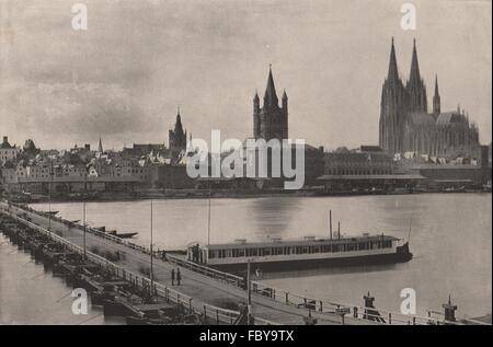 KÖLN KÖLN. Blick vom rechten Ufer. Kathedrale & Brücke der Boote. Deutschland 1895 Stockfoto