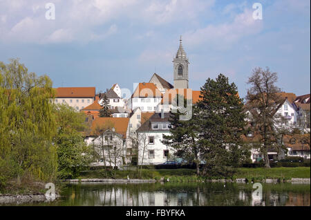 Stadt-Teich mit der alten Stadt Pfullendorf Stockfoto