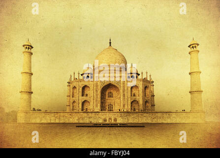 Vintage Bild des Taj Mahal bei Sonnenaufgang, Agra, Indien Stockfoto