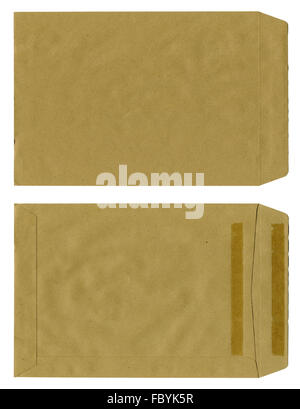 Vorder- und Rückseite von einem braunen Umschlag Stockfoto
