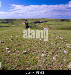 tipi Ring auf der Prärie über Birch Creek in der Nähe von valier, montana Stockfoto